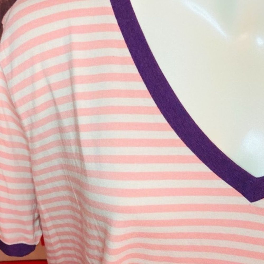 Universal Standard pink / ecru Striped V Rex ringer tee sz 22